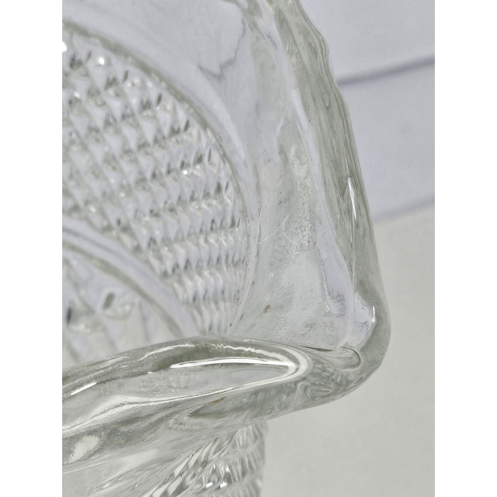 Vintage Heavy Clear Crystal Glass Diamond Pattern Water Pitcher – With Chip
