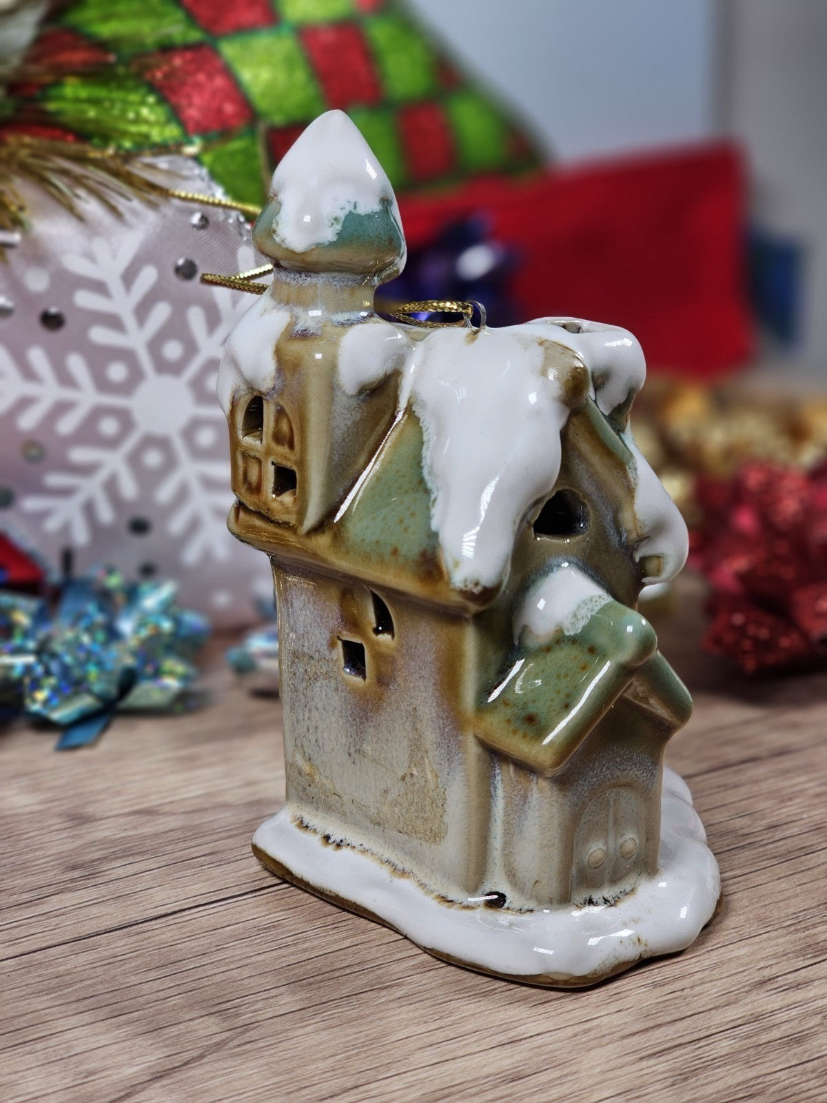 Vintage Light Topper Snow Covered Church Christmas Holiday Ornament