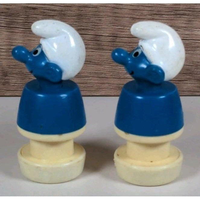 Vintage Smurfs School Bus Figures Pair Peyo 1982 Blue PVC Mini Smurf