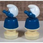 Vintage Smurfs School Bus Figures Pair Peyo 1982 Blue PVC Mini Smurf