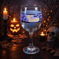 Vintage Halloween Wine Glass with Purple Spooky Silhouette Band