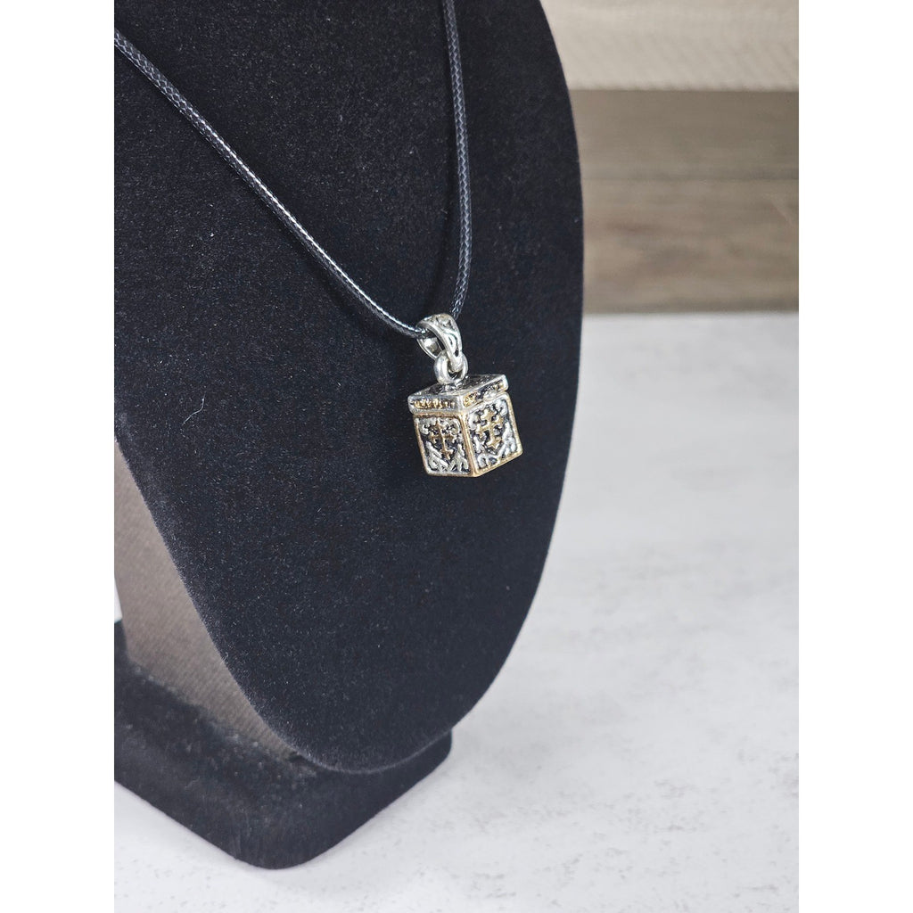 Vintage Cross Prayer Box Necklace Gold Tone Silver Religious Charm