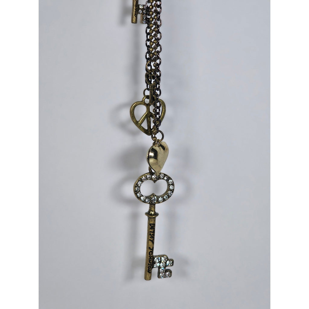 Betsey Johnson Vintage Charm Necklace Key Pendants Long Layered Statement