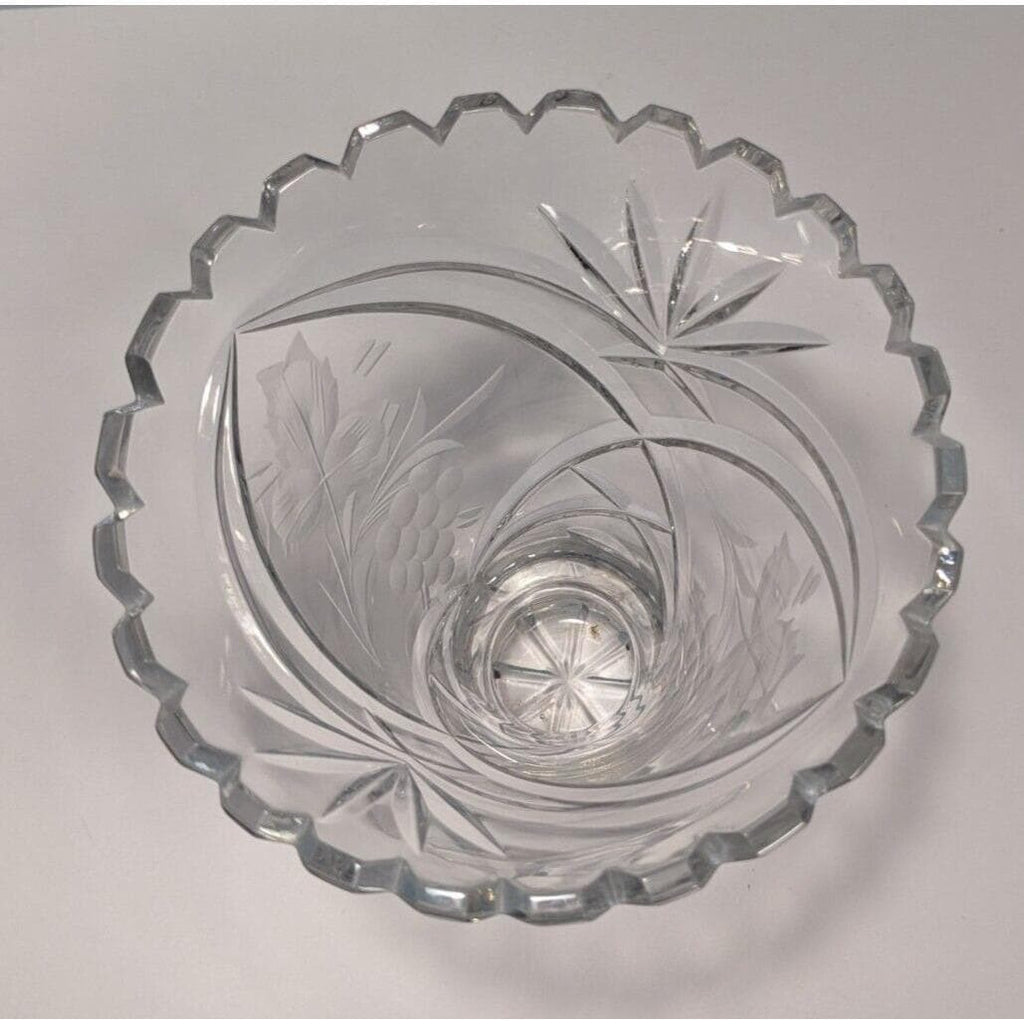 Vintage Cut Crystal Trumpet Vase Starburst Pedestal Vase 7.5 Inch