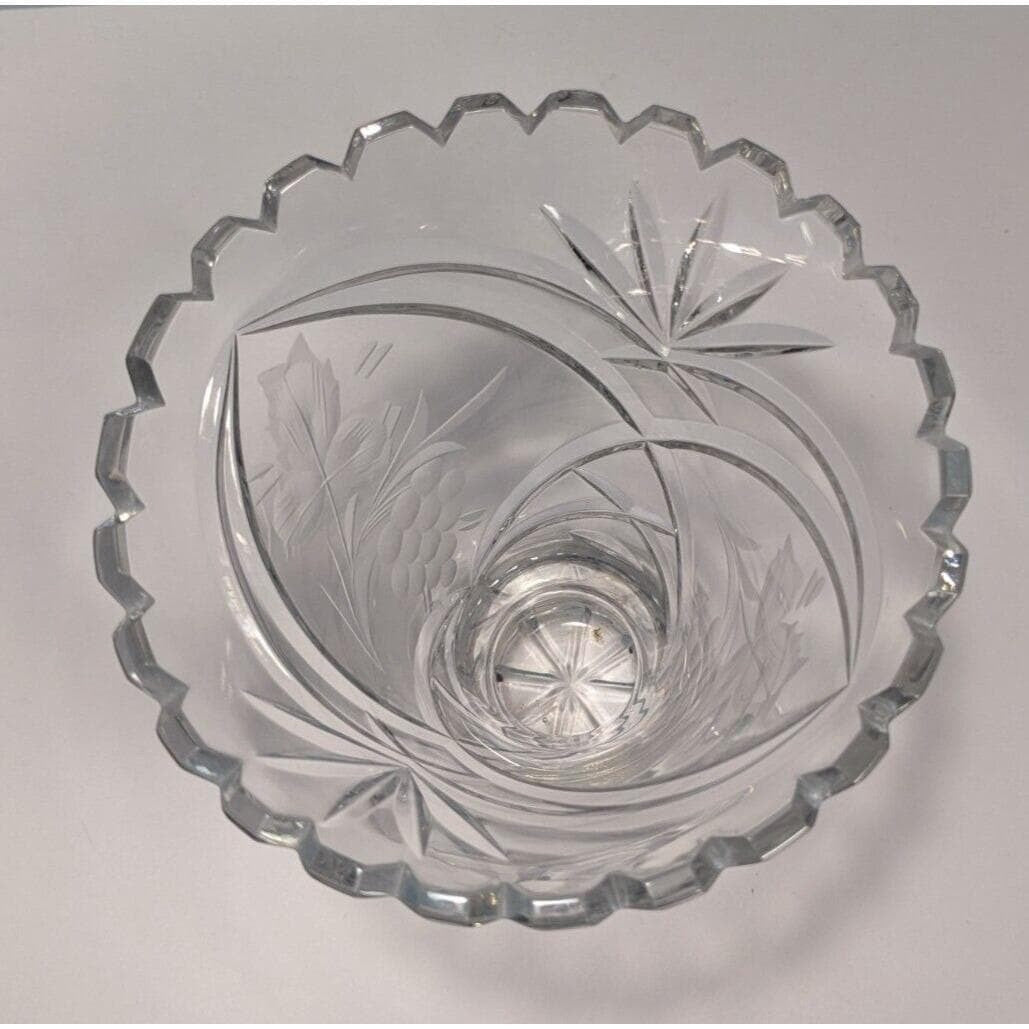 Vintage Cut Crystal Trumpet Vase Starburst Pedestal Vase 7.5 Inch