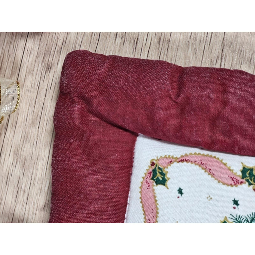 Handmade Quilted Bear Ornament Stocking Burgundy Christmas Decor