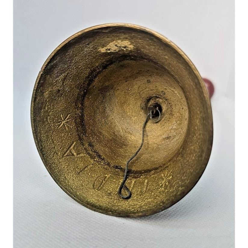 Vintage Brass Wood Bells Set of 2 Etched Decorative Rustic Bells