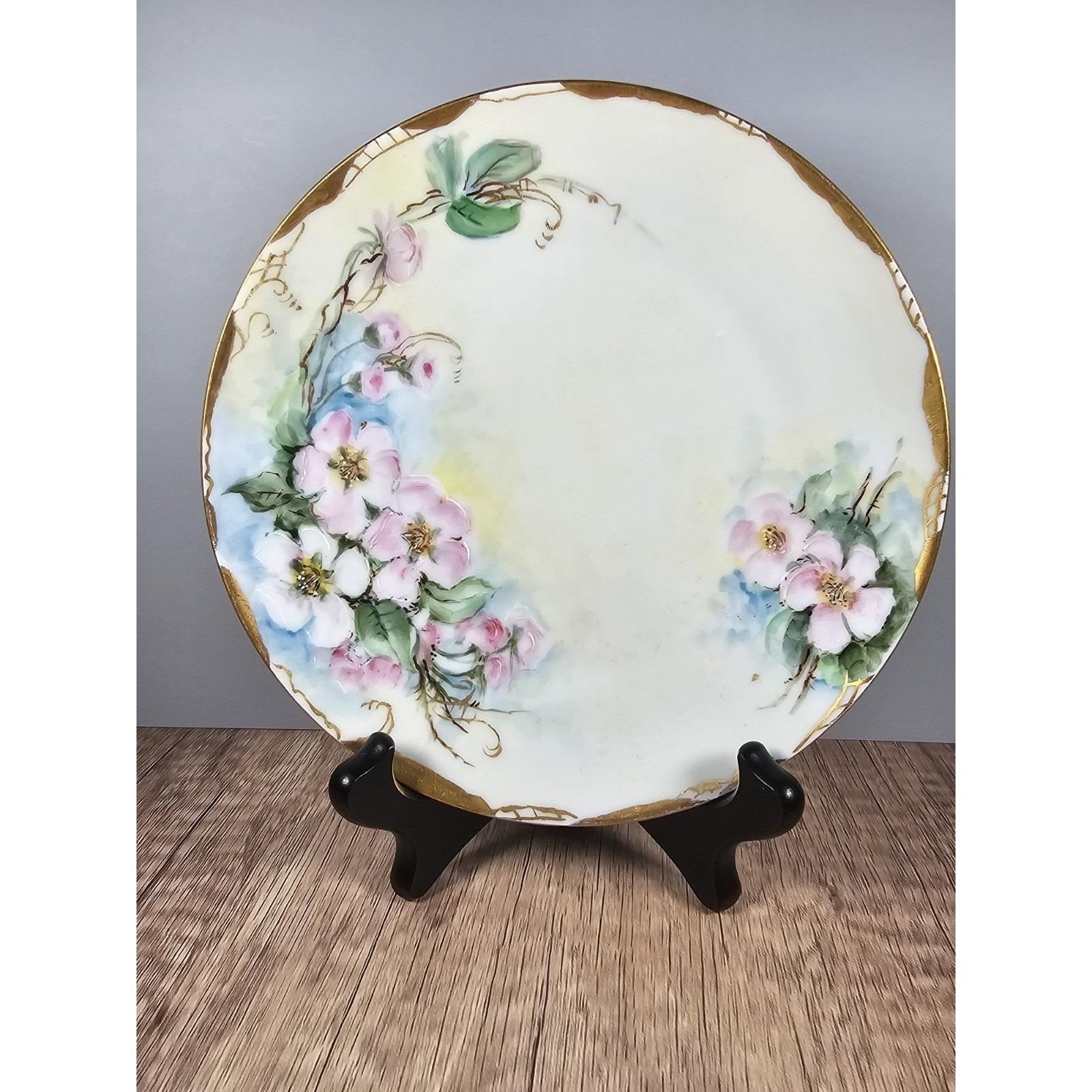 Vintage H & Co Bavaria Dogwood Plate Hand Painted Porcelain Gold Trim
