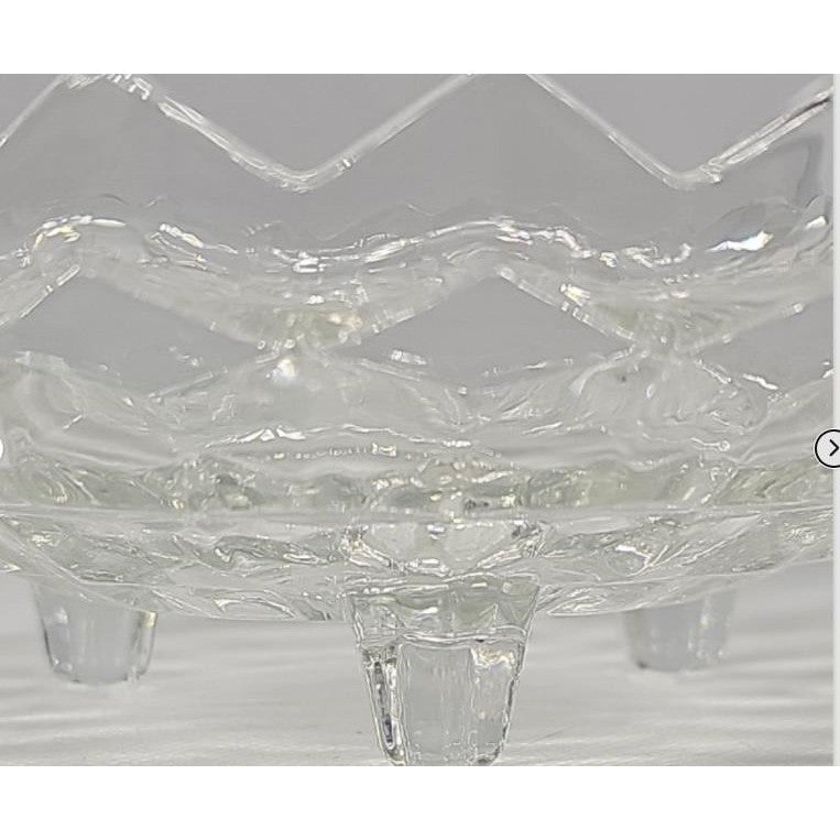 Vintage Fostoria American Cubist Glass Bowl 3 Footed Sawtooth Rim
