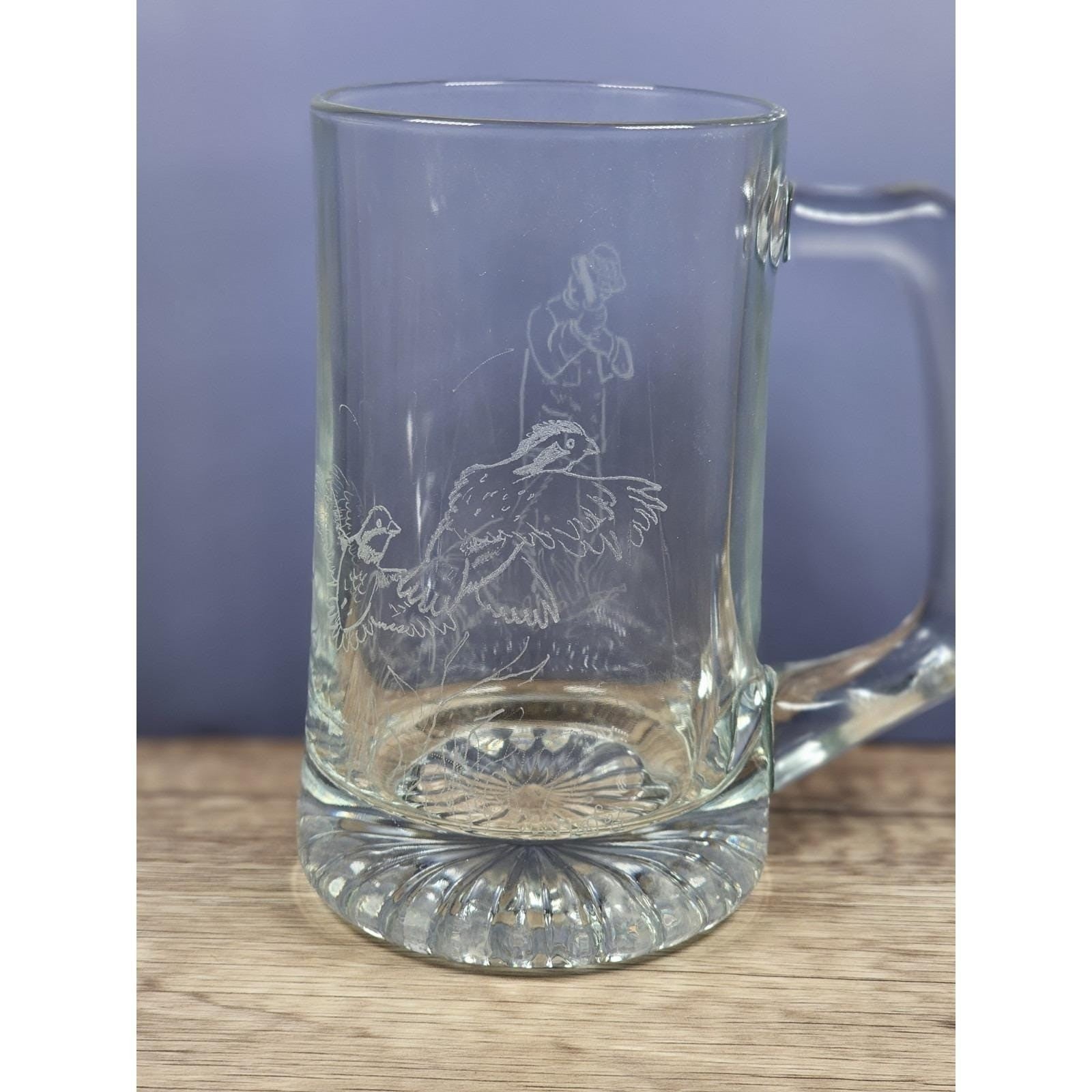 CC Shoaf 1995 Etched Beer Mug Hunter Ducks Signed Glass