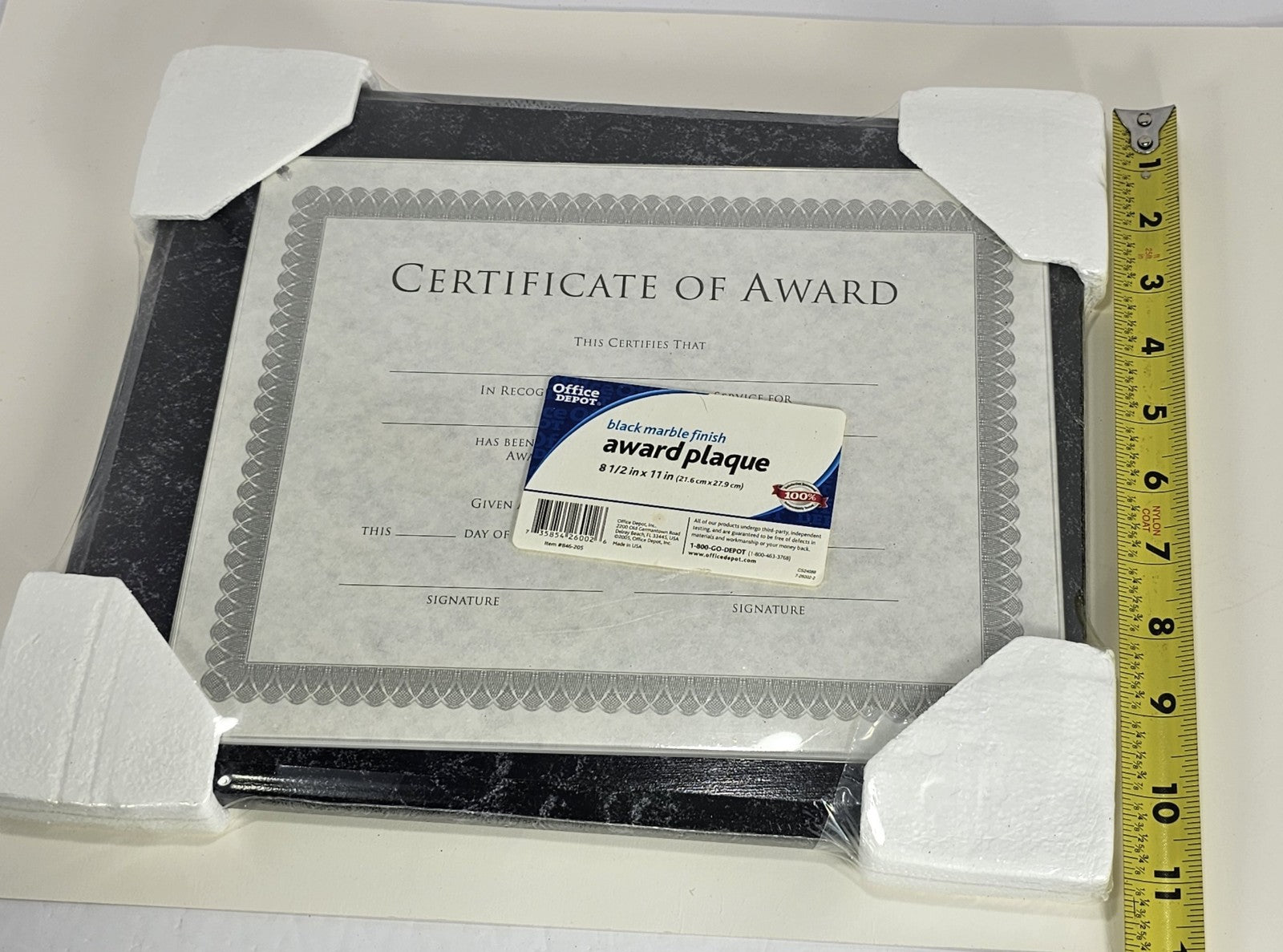 Office Depot Award Black Marble Finish Plaque 8.5in X 11in  Brand New