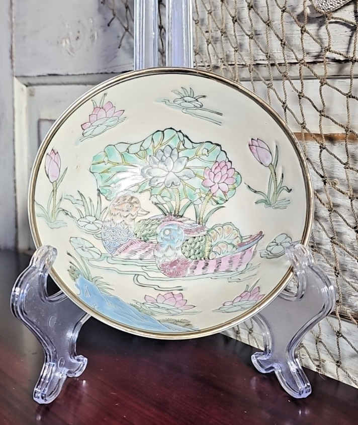 19th Century Chinese Famille Rose Porcelain Bowl with Lotus & Mandarin Ducks
