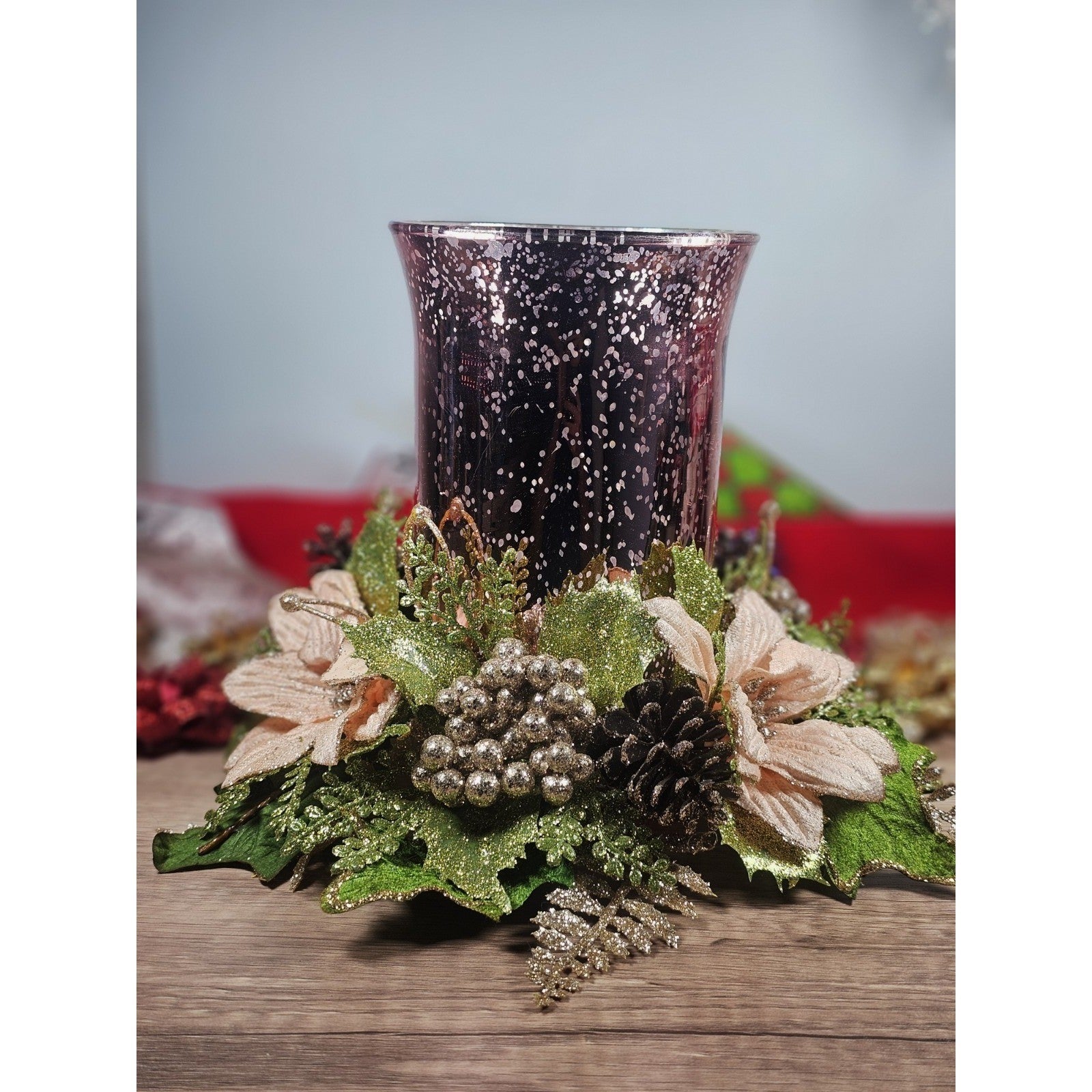 Vintage Pink Glitter Holder Holiday Centerpiece Floral Decor