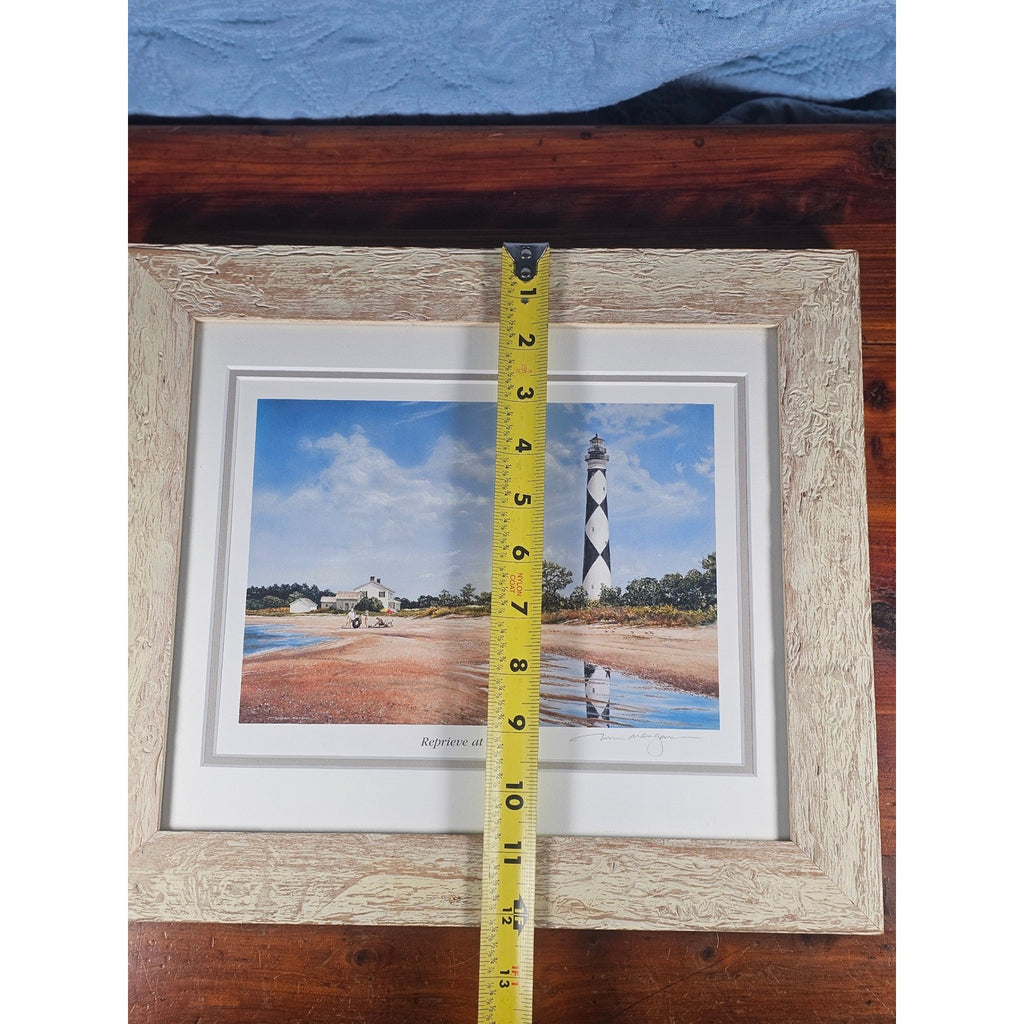Vintage Framed Coastal Lighthouse Print Signed William Mangum 13.5x12