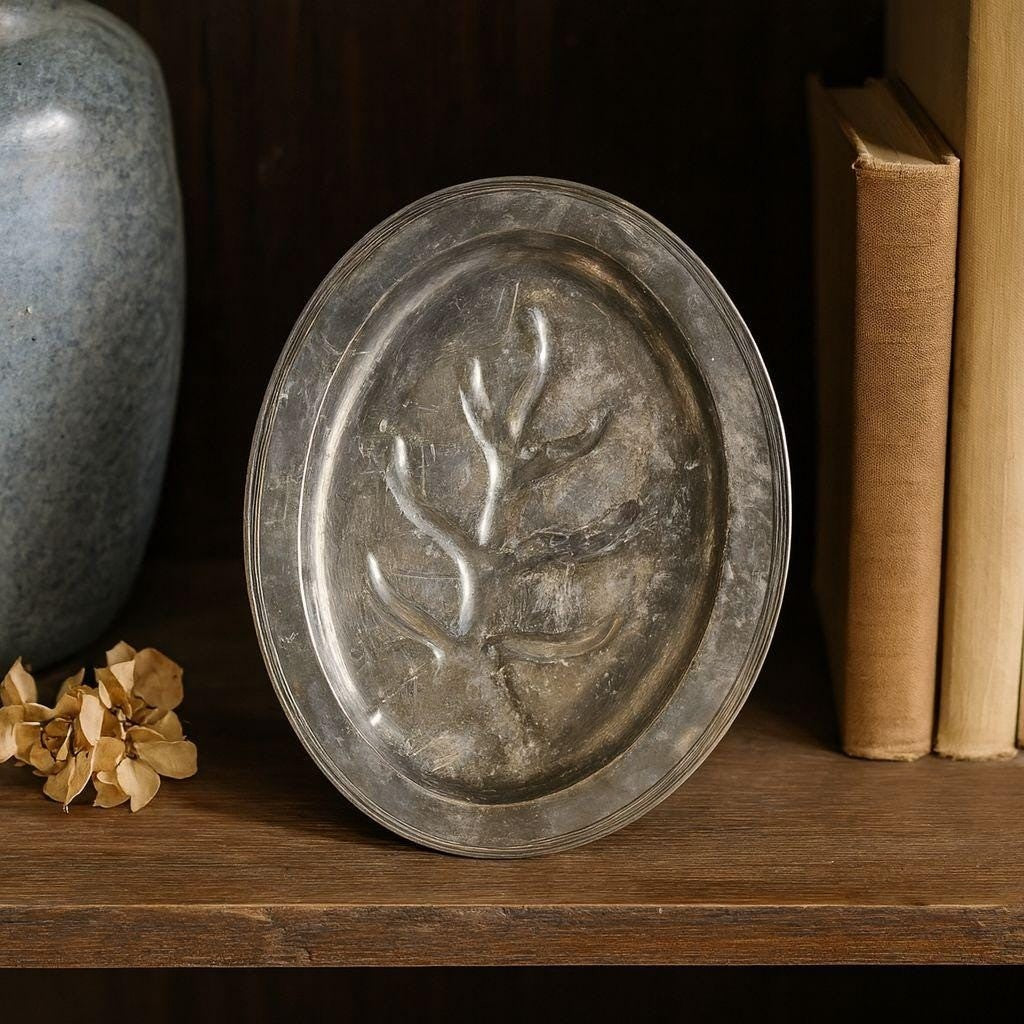 Vintage Silverplate Oval Platter 16"x11" with Well & Tree of Life Etch