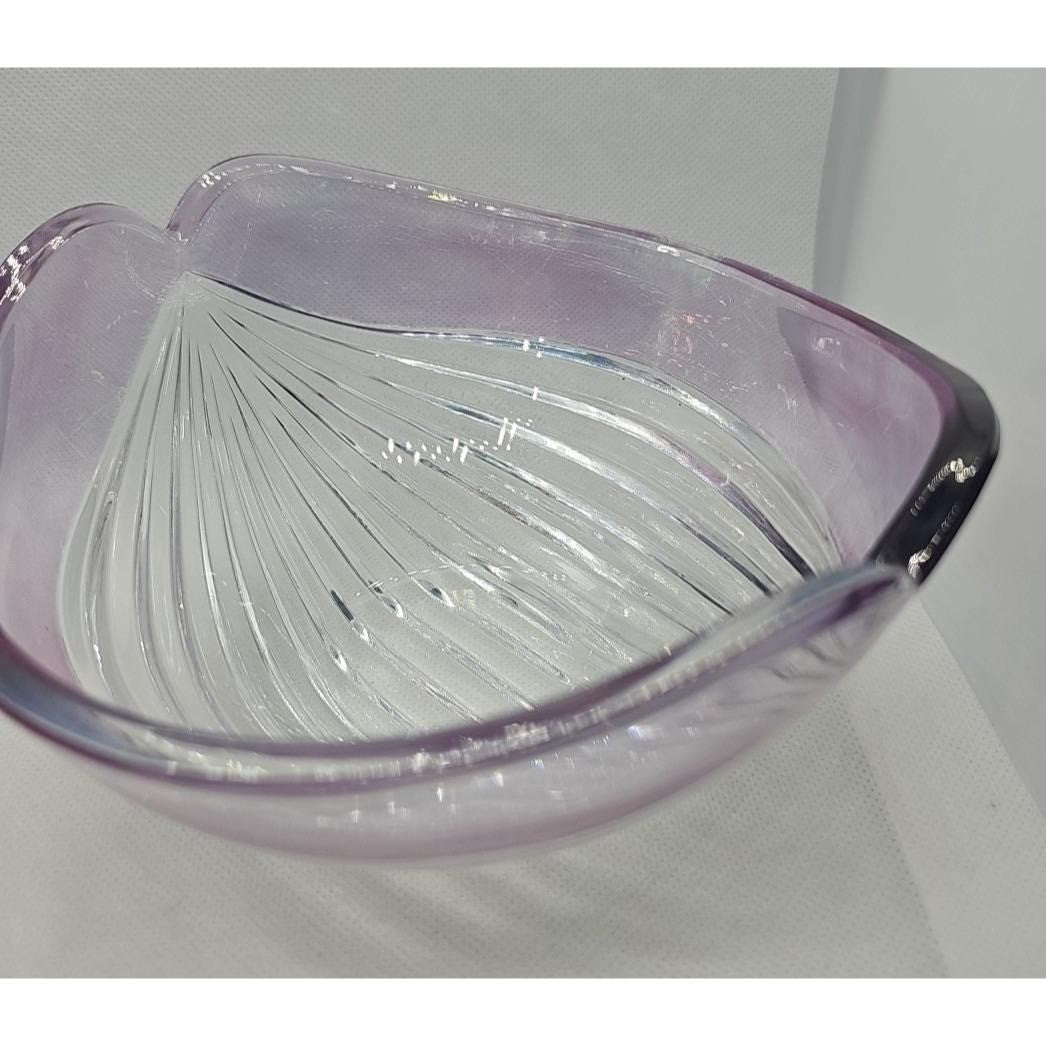 Vintage Ribbed Glass Bowl Purple Satin Edge Serving Dish