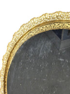 Vintage Oval Mirror Vanity Tray With Ornate Gold Filigree Design