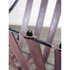Vintage Iron & Leather Magazine Rack 16" Tall Rustic Book Holder