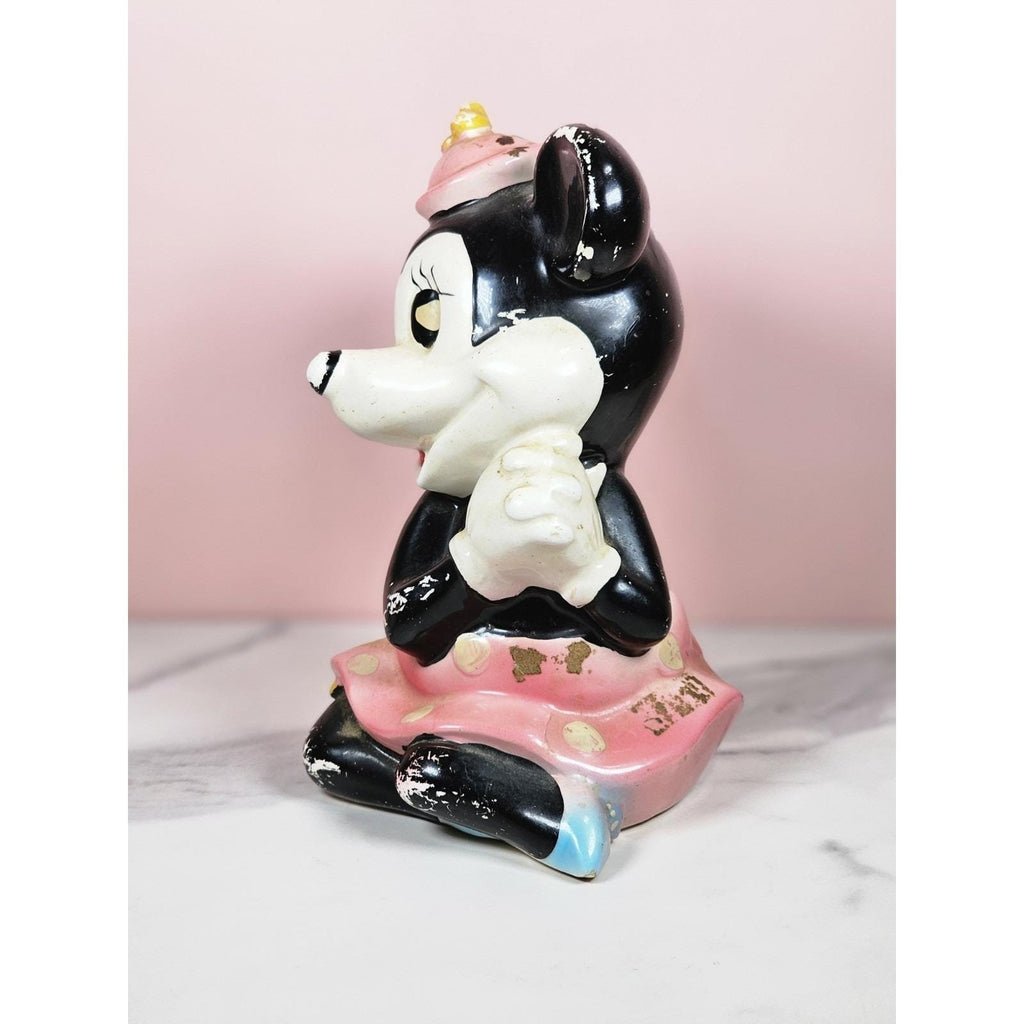 Vintage Minnie Mouse Ceramic Coin Bank Disney Collectible Missing Plug