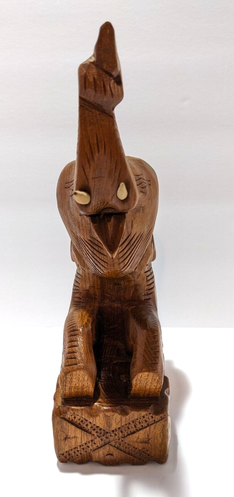 Vintage Hand Carved Teak Wood Elephant Bookend — Rustic Single Teak Elephant