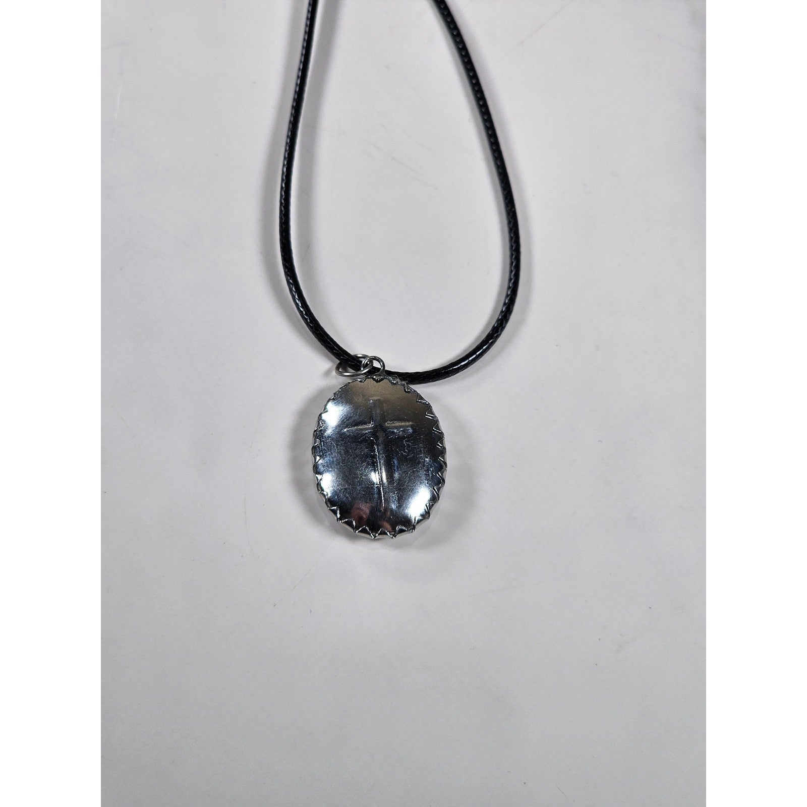 Vintage Blue Madonna Pendant Necklace with Cross Back