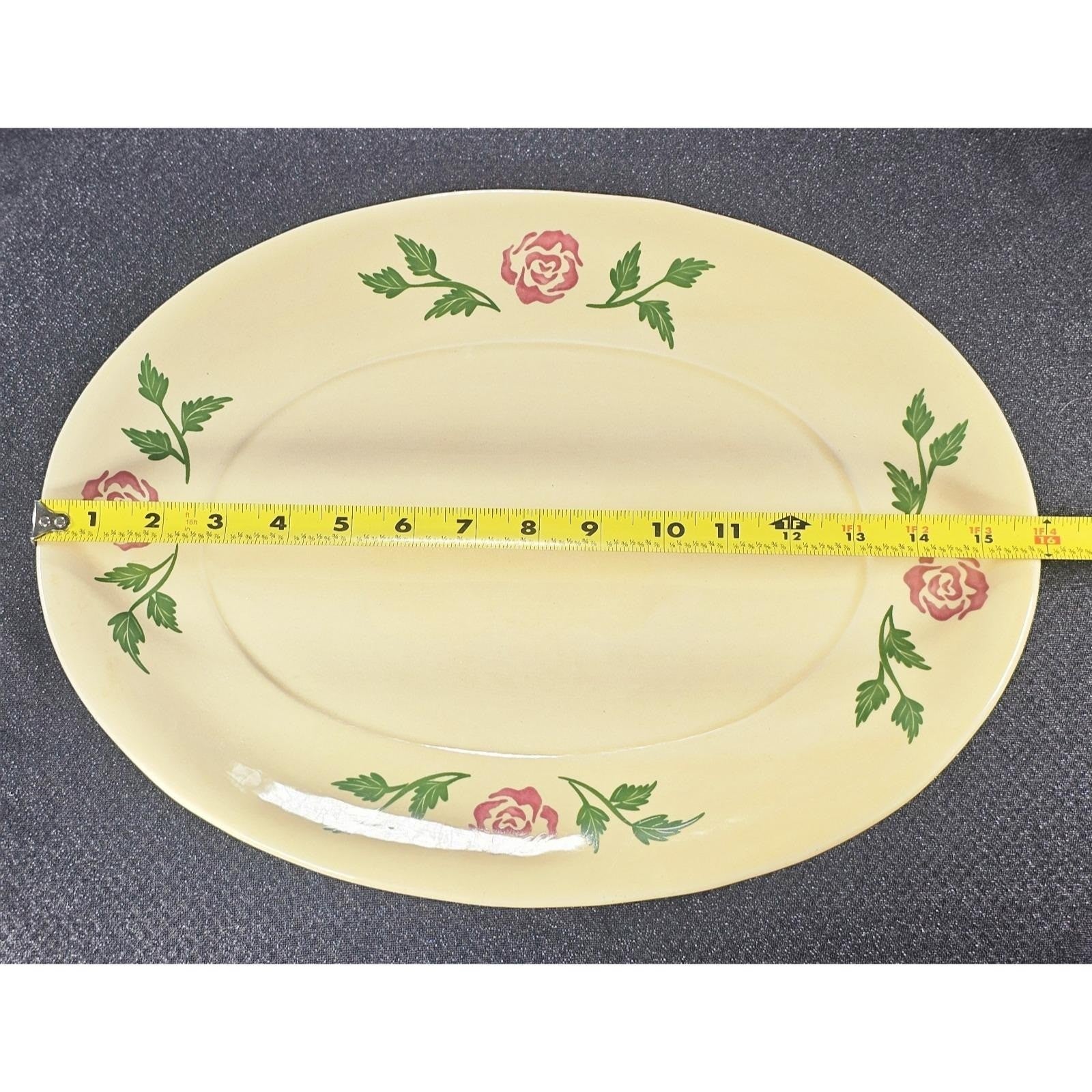 Vintage Floral Oval Serving Platter Yellow Pink Rose Ceramic 16x12