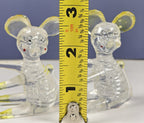 Set Of 2 Lucite Clear Acrylic Mouse Figurines 2 3/4 Inches With Yellow Ears & Ac