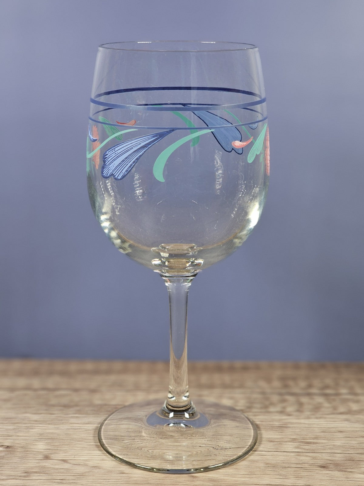 Lenox Poppies On Blue Goblet 10oz Wine Glass With Floral Decal Stemware USA