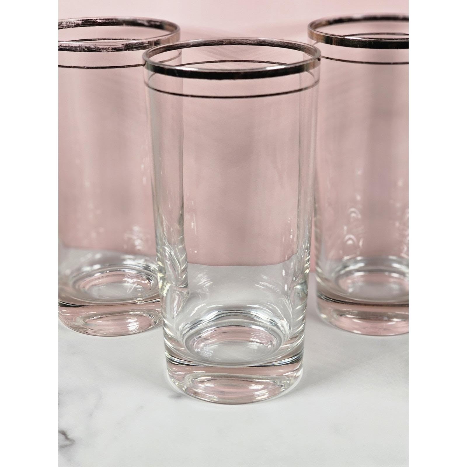 Vintage Mid Century Highball Glasses Set of 4 Double Silver Rim Barware