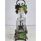 Glass Oil and Vinegar Cruet Set with Cork Stoppers and Metal Grape Caddy