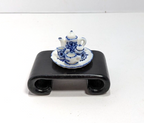 Dollhouse Tea Set with Blue White Floral Ceramic 1:12 Scale Miniature