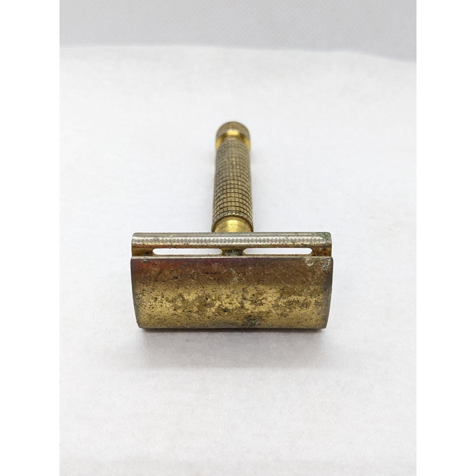 Vintage STAR Gold Tone Safety Razor Textured Handle