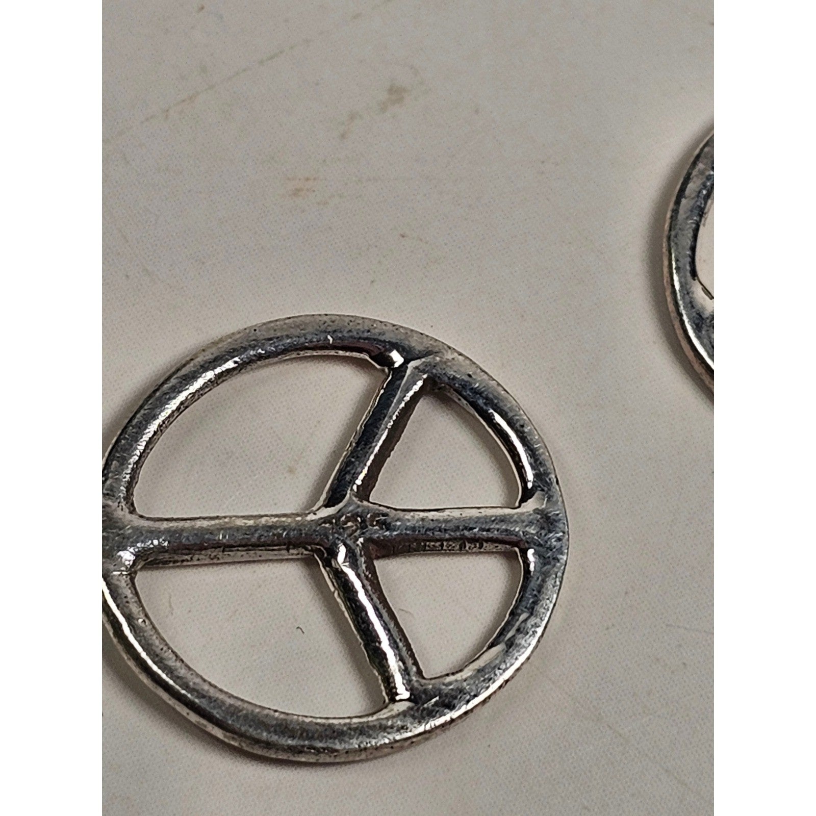 Vintage .925 Sterling Silver Peace Sign Dangle Earrings with Green Beads