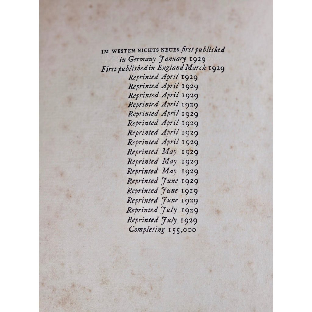 1929 All Quiet on the Western Front Erich Maria Remarque UK HC