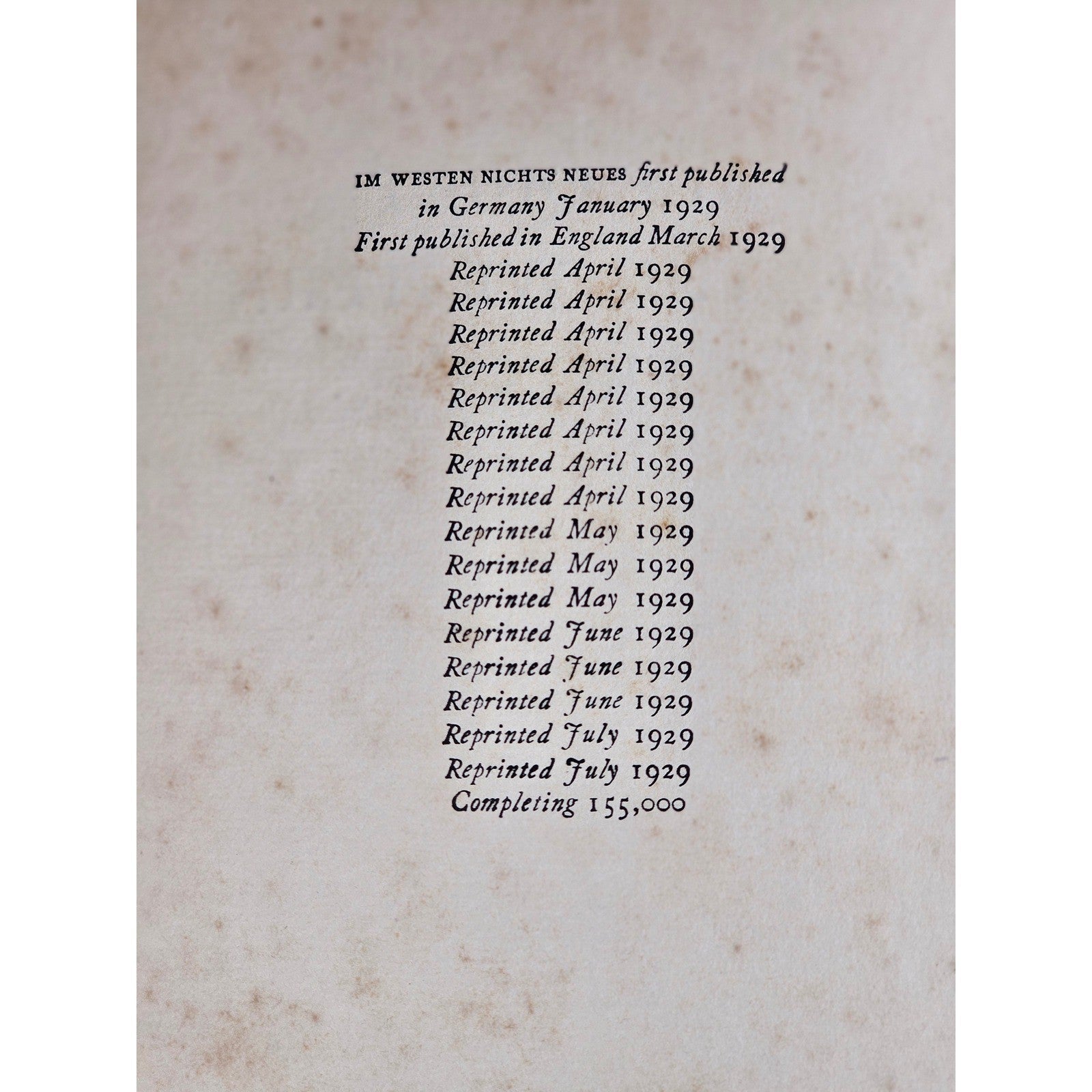 1929 All Quiet on the Western Front Erich Maria Remarque UK HC