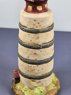 Vintage Ks Collection Beige Plaster Blue Stripe Design Lighthouse 6" Tall