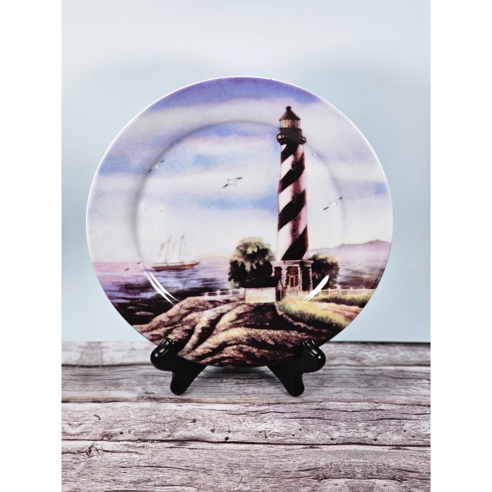 Vintage Lighthouse Seascape Decorative Plate 8 Inch Nautical Coastal Decor