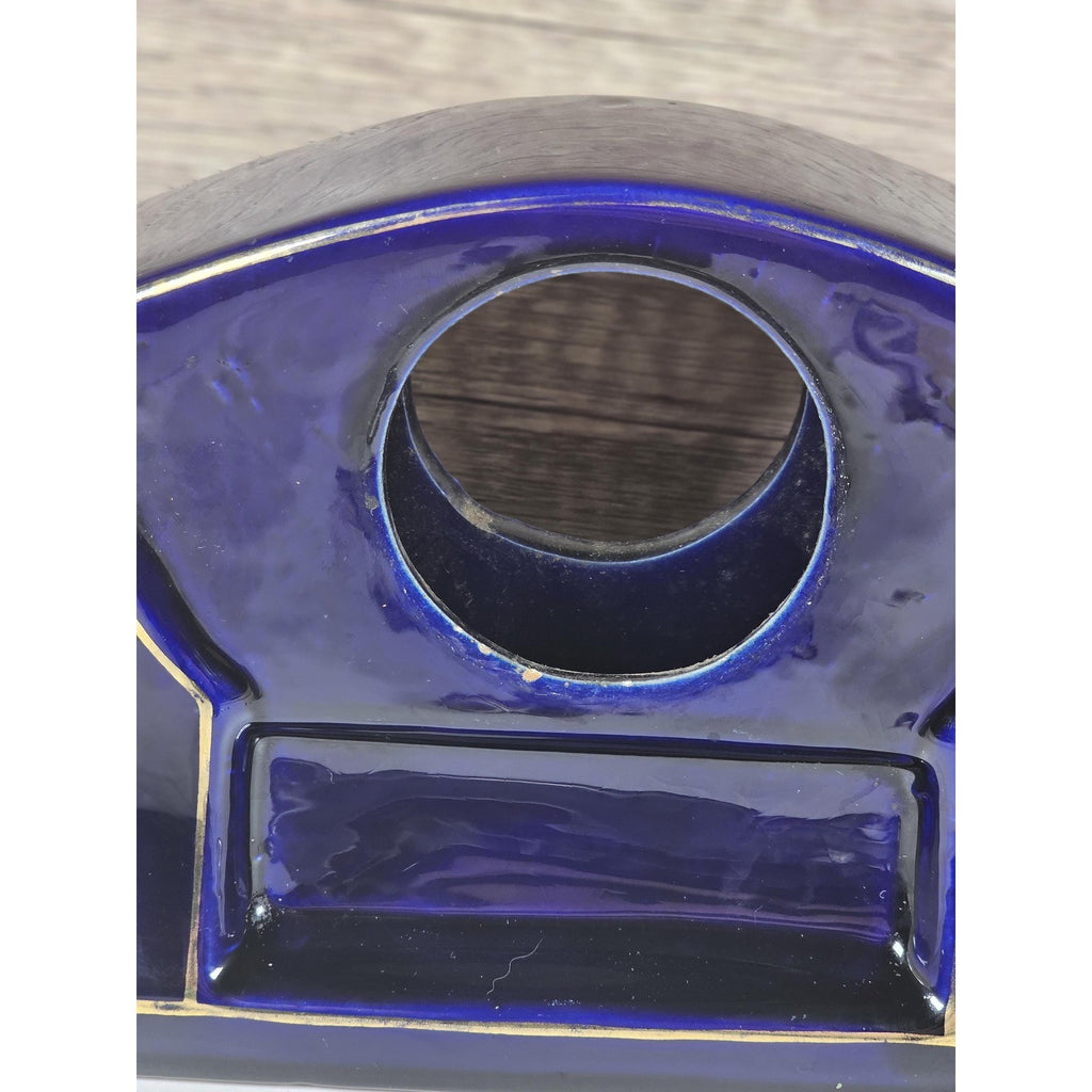 Mercedes Wind Up Clock Germany Blue Ceramic Mantel Clock