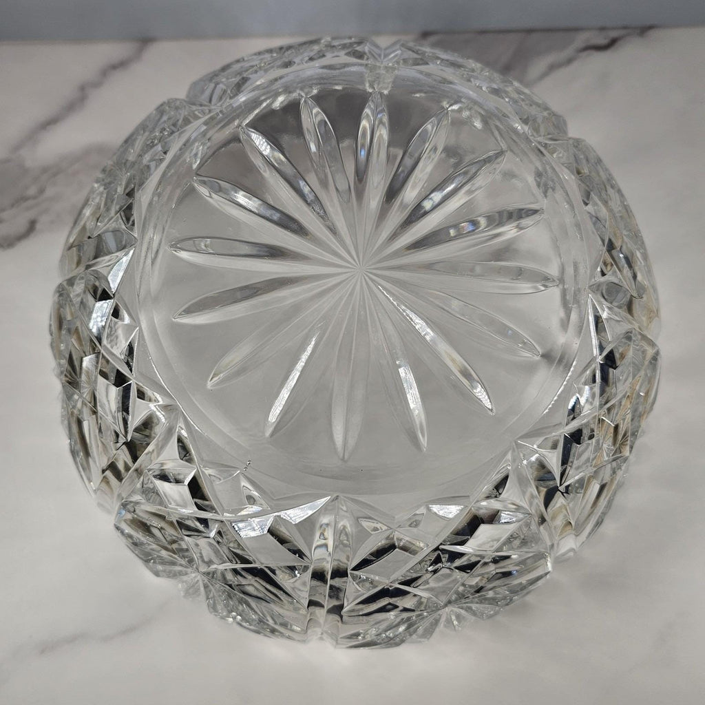 Vintage Cut Crystal Glass Bowl Starburst Pattern Scalloped Rim