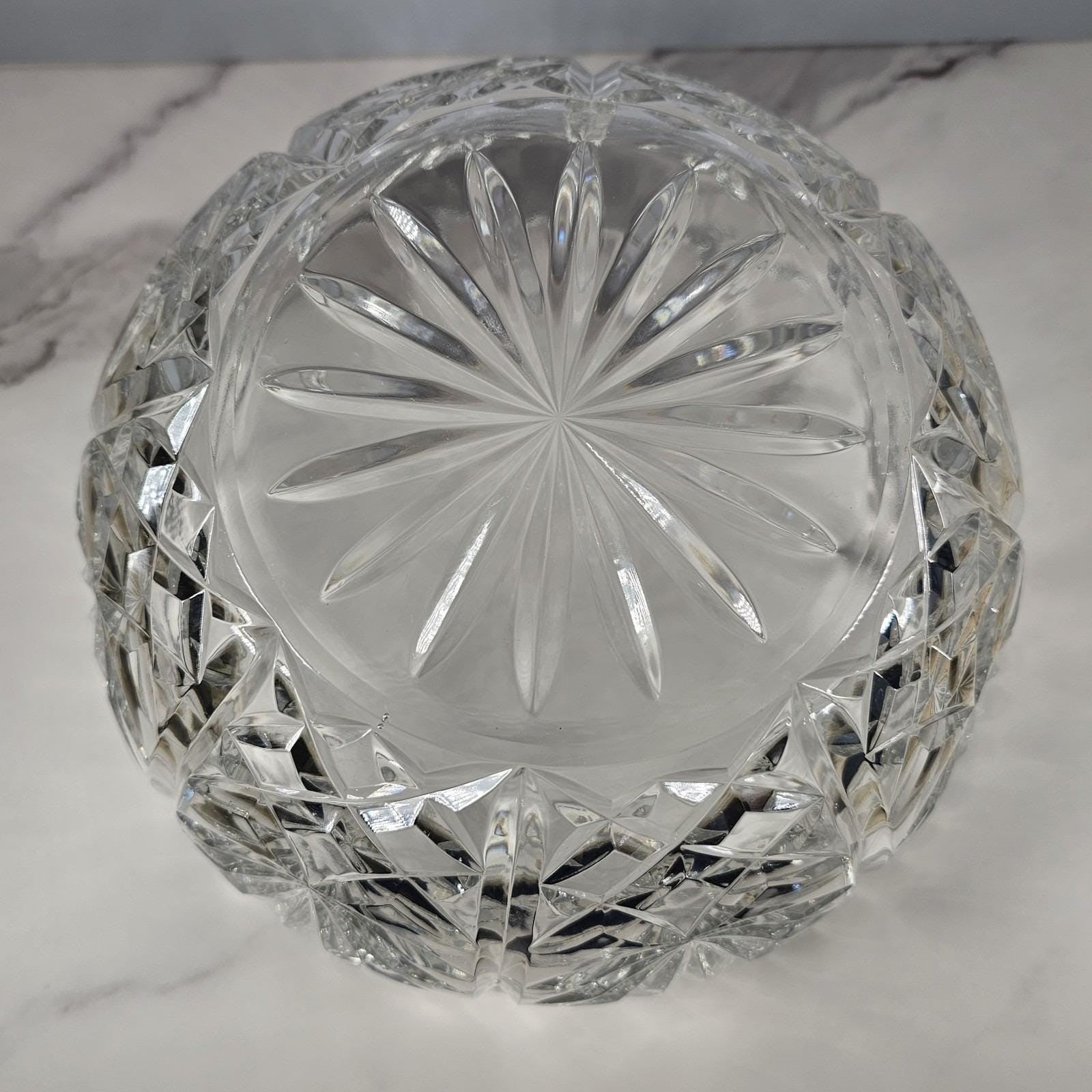 Vintage Cut Crystal Glass Bowl Starburst Pattern Scalloped Rim