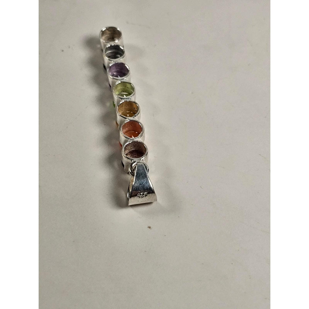 Vintage Sterling Silver Rainbow Gemstone Pendant | Multistone Vertical Charm