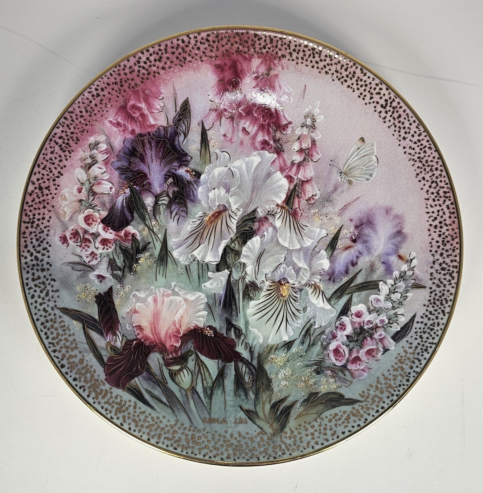 W S George “Iris Quartet” Collector Plate by Lena Liu Fine China Floral