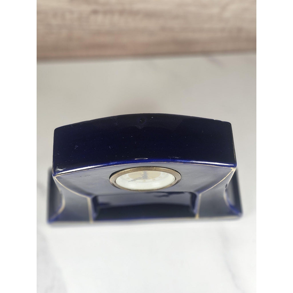 Mercedes Wind Up Clock Germany Blue Ceramic Mantel Clock