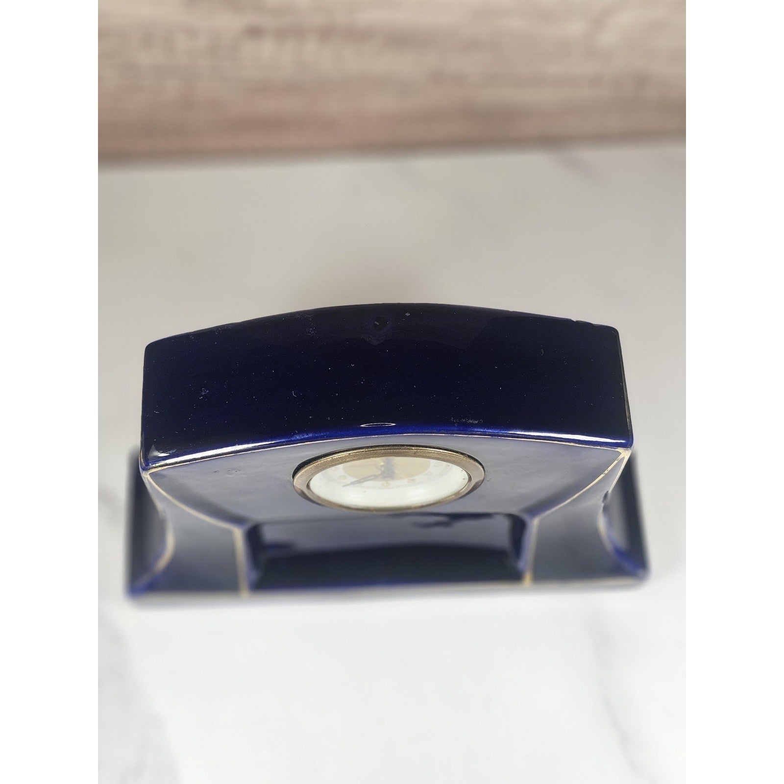 Mercedes Wind Up Clock Germany Blue Ceramic Mantel Clock
