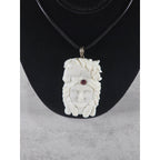 Vintage Carved Face & Horse Pendant Necklace with Red Stone