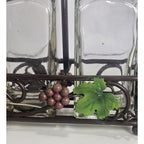 Vintage Oil Vinegar Cruet Set Glass Bottles Metal Caddy