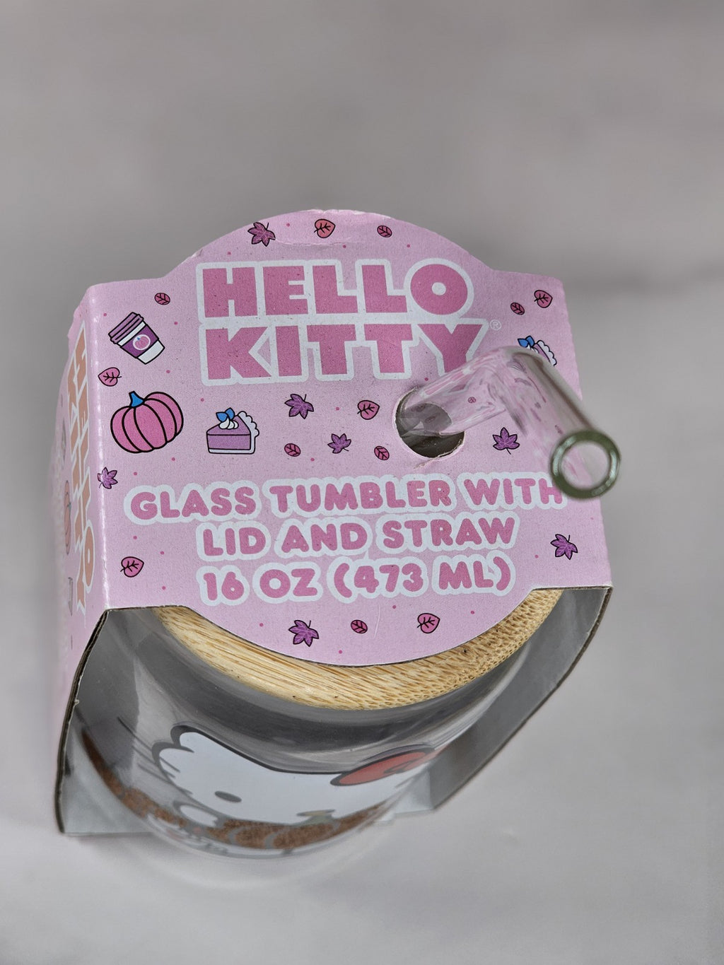 Hello Kitty Glass 16oz Tumbler with Bamboo Lid & Straw – Sanrio – NEW
