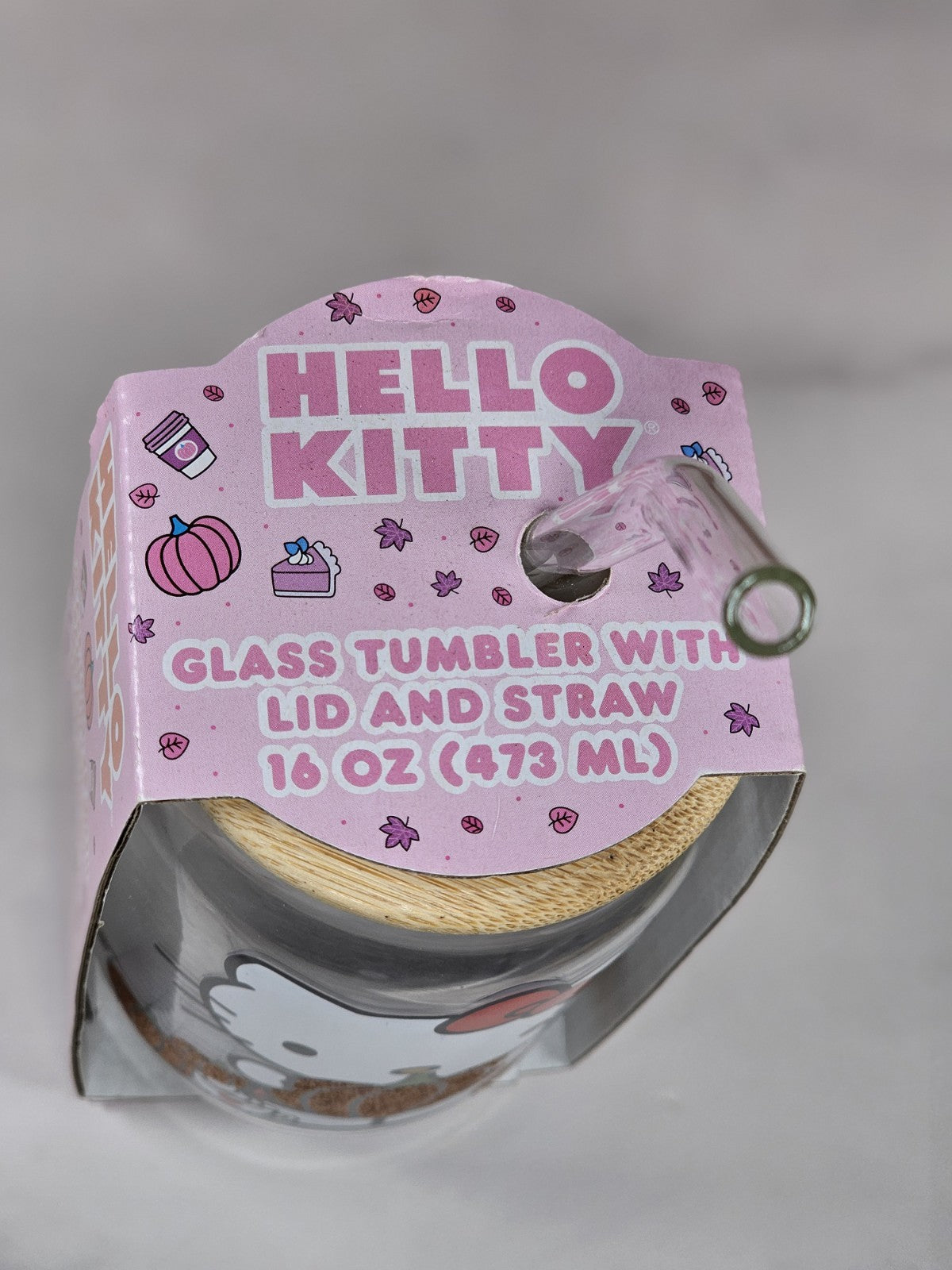 Hello Kitty Glass 16oz Tumbler with Bamboo Lid & Straw – Sanrio – NEW
