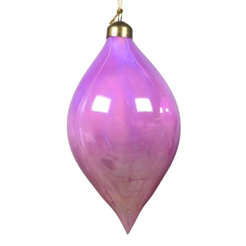 Mark Roberts Iridescent Pink Glass Ornaments Set of 2 Round Teardrop