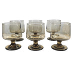 Mid Century Smokey Glass Goblets Set of 6 Vintage Footed Wine Glasses